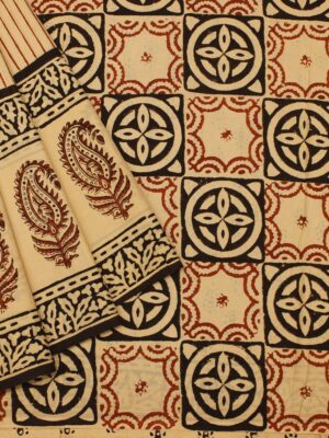 Dark Cream Mulmul Cotton Saree