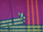 Kanchi Chettinad Cotton Saree In Dark Purple With Rudraksha And Peacock Motifs