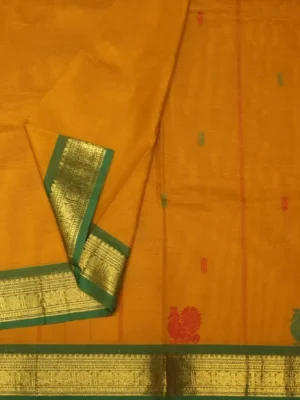Turmeric Yellow Kanchi Cotton Saree In Full Fleat Image
