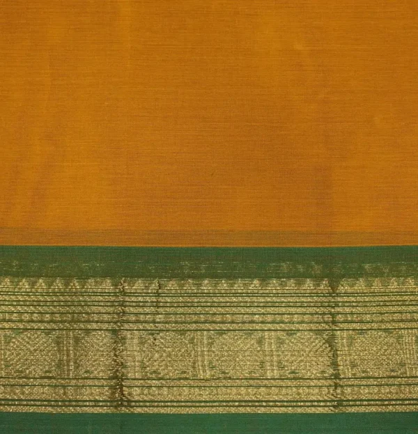 Kanchi Chettinad Cotton In Turmeric Yellow With Peacock Motifs