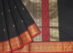 Kanchi Chettinad Cotton Saree In Black With Contrast Border