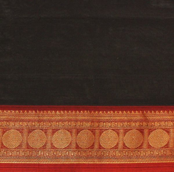 Kanchi Chettinad Cotton Saree In Black With Contrast Border