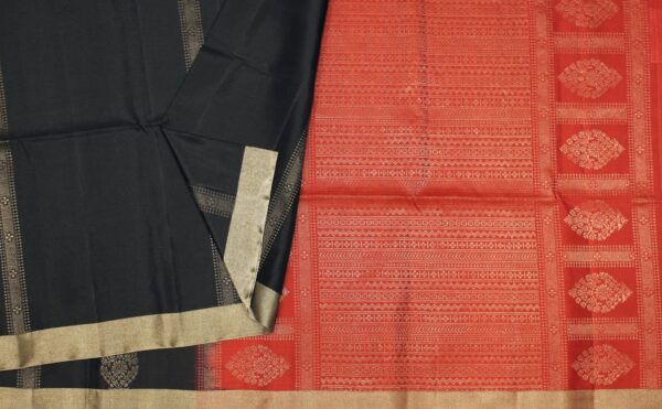 Pure Soft Silk Saree In Birch Black With Red Pallu