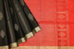 Pure Soft Silk Saree In Birch Black With Red Pallu