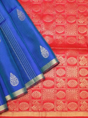 Pure Soft Silk Saree In Marine Blue With Traditional Patterns