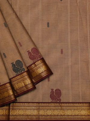 Kanchi Chettinad Cotton Saree Light Brown