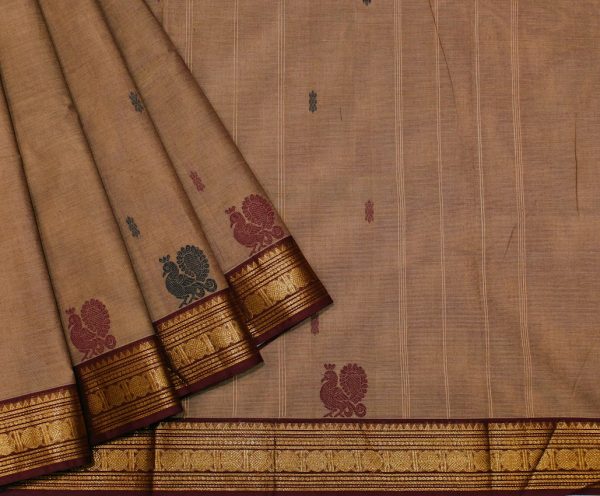 Kanchi Chettinad Cotton Saree Light Brown