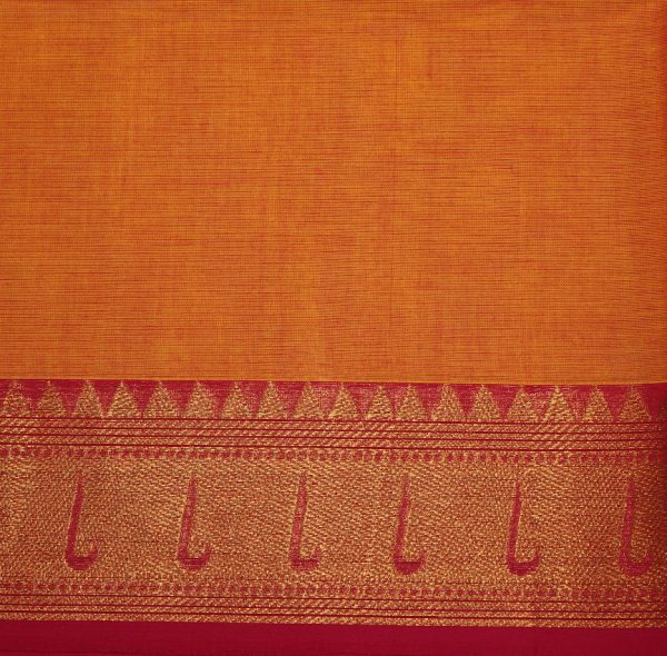 Chettinad Kanchi Cotton In Orange With Gold Zari