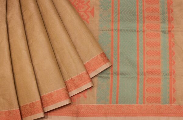 Beige Cream In Embossed Kovai Cotton Saree