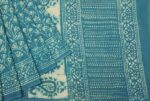 Mulmul Cotton Saree In Smalt Blue With Geometric Motifs