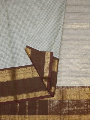 Off White Chettinad Kanchi Cotton Saree with mini checks thread work