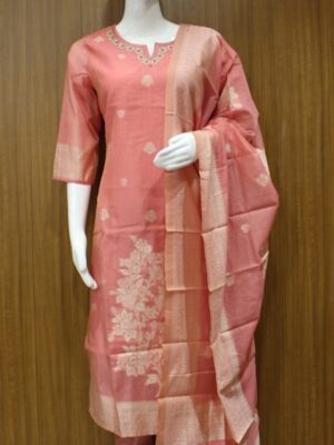 Munga Cotton Salwar Material In Peach Pink