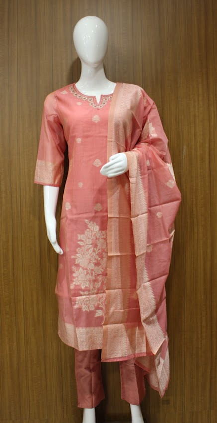 Munga Cotton Salwar Material In Peach Pink