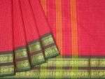 Kanchi Chettinad Saree In Rani Pink With Contrast Border
