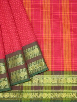 Kanchi Chettinad Saree In Rani Pink With Contrast Border