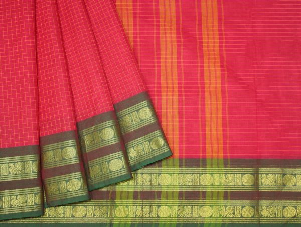 Kanchi Chettinad Saree In Rani Pink With Contrast Border