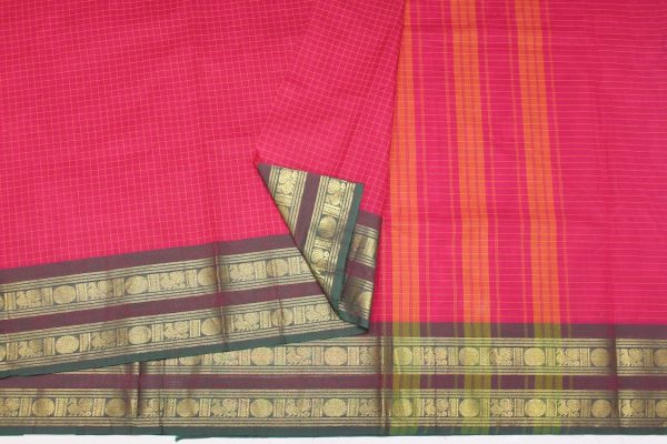 Kanchi Chettinad Saree In Rani Pink With Contrast Border