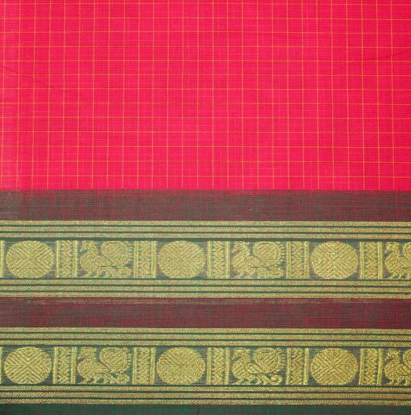 Kanchi Chettinad Saree In Rani Pink With Contrast Border