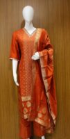 Rust Orange In Salwar Silk Material With Bandhani Work