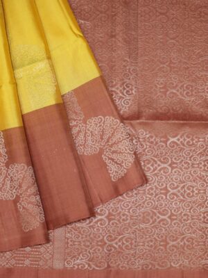 Pure Soft Silk Saree In Yellow With Brownish