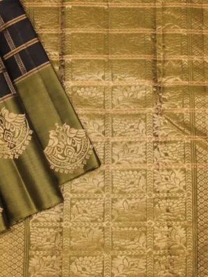 Pavithram Soft Silk Saree In Black With Checks Patterns