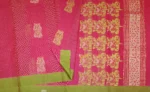 Pink Cotton Saree with Checked Pattern and Olive Border
