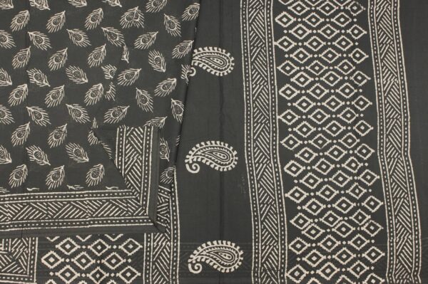 Gray Peacock Print Mulmul Cotton Saree