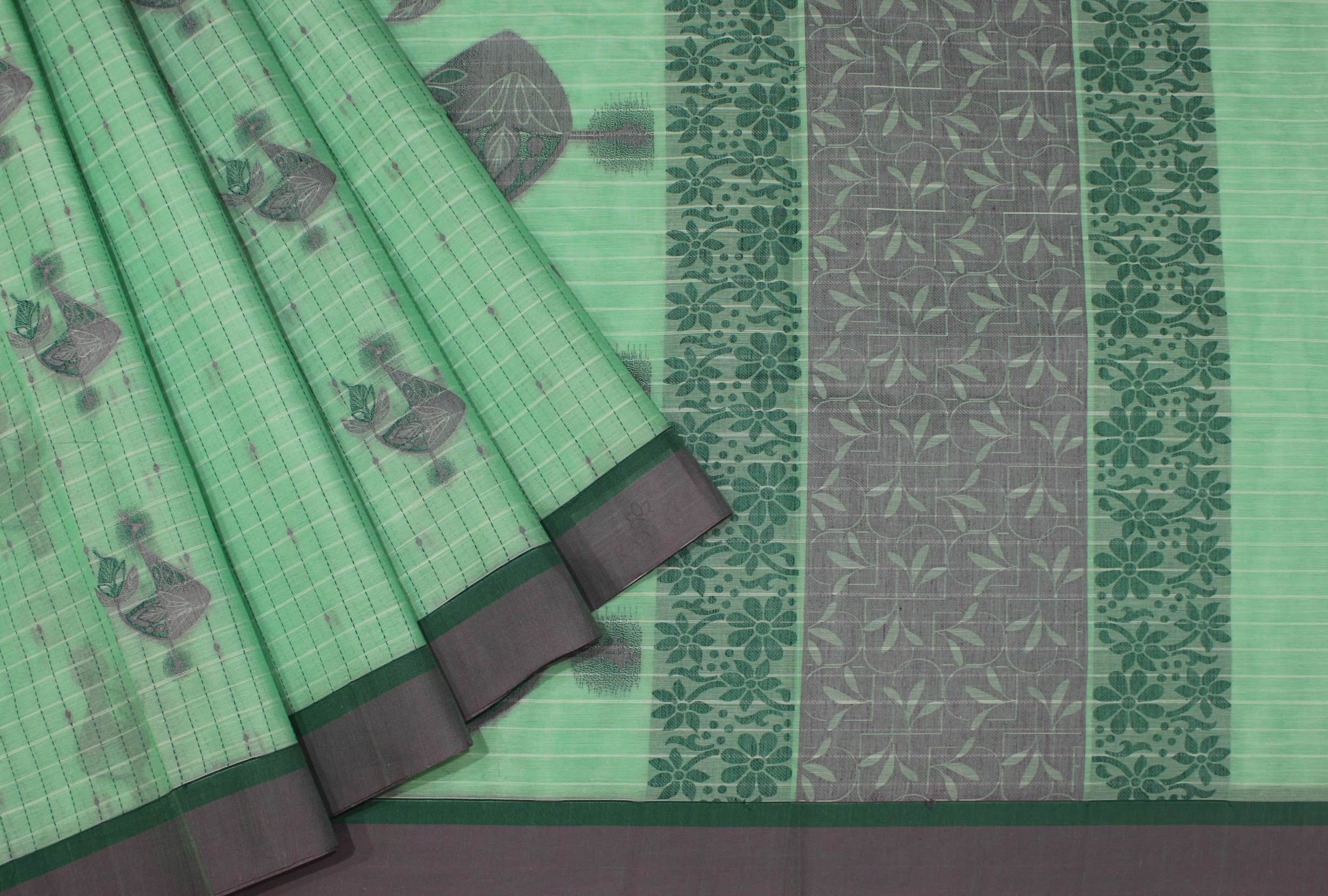 Mint Green Kovai Handloom Cotton Saree