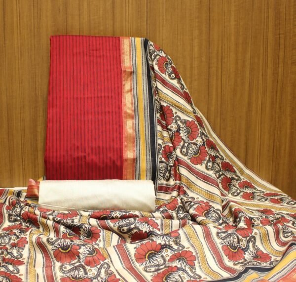 Maroon Chanderi Cotton Salwar Material with Floral Dupatta