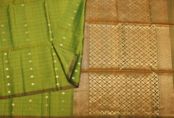 Lime Green Soft Silk Saree with Checks