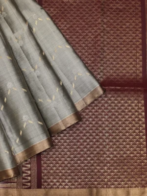 Grey Soft Silk Saree with ZigZag Zari Work