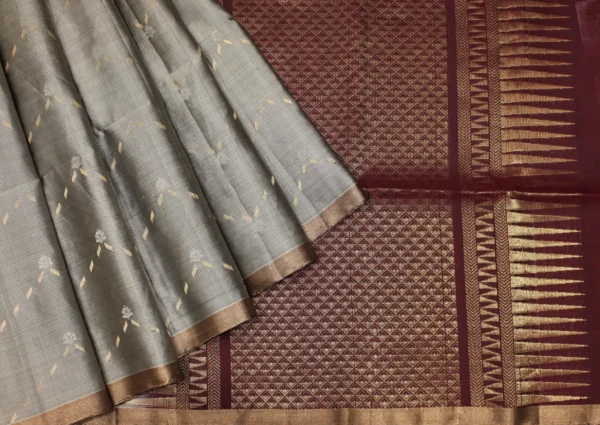 Grey Soft Silk Saree with ZigZag Zari Work