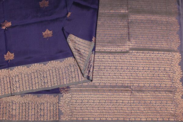 Navy Blue Soft Silk Saree Maple Leaf Zari