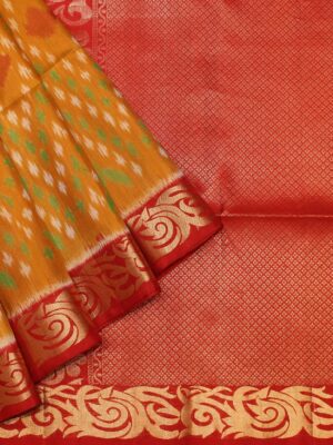 Mustard Soft Silk Saree Pochampally Designs