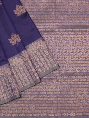 Navy Blue Soft Silk Saree Maple Leaf Zari