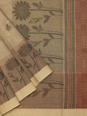 Grey Kovai Cotton Saree Threadwork Floral