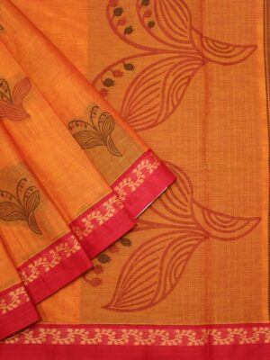 Orange Kovai Cotton Saree Butterfly Motifs