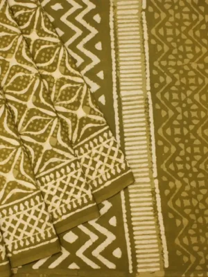 Mulmul Cotton Saree In Yollowish-Color With Cream Colored Pattern