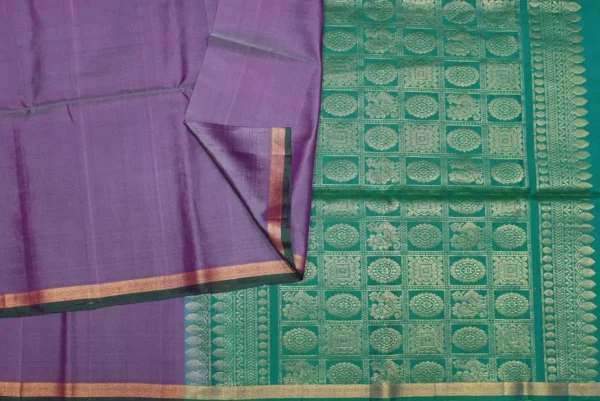 Soft Silk Saree In Dark Lavender With Golden Tissue Border