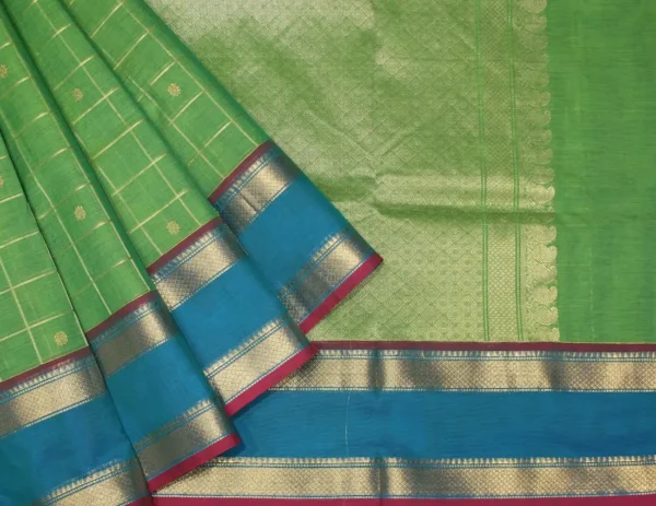 Narayanpet Saree In Light Green With Subtle Checked Pattern
