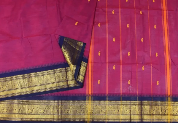 Narayanpet Saree In Magenta Pink With Traditional Border