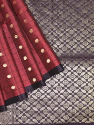 Soft Silk Saree In Dark Maroon With Pattu Checks