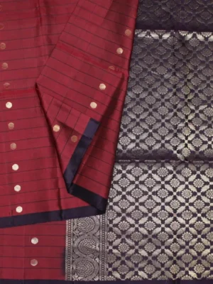 Dark maroon soft silk saree zari buttas