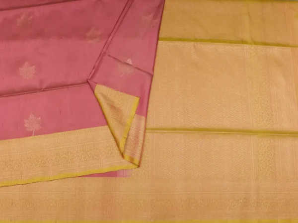 Soft Silk Sarees In Pastel Red With Leaf Motifs