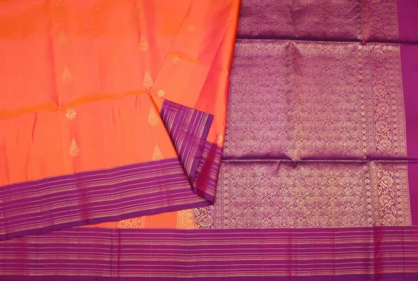 Soft Silk Saree In Rust Orange With Geometric Patterns