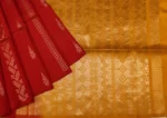 Soft Silk Saree In Dark Red With Vertical Patterns