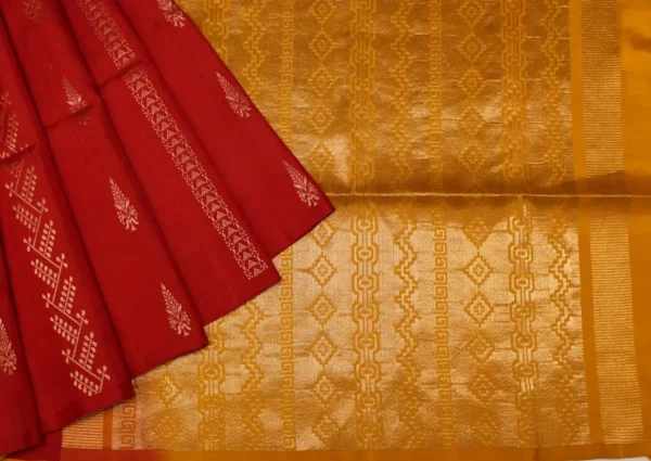 Soft Silk Saree In Dark Red With Vertical Patterns