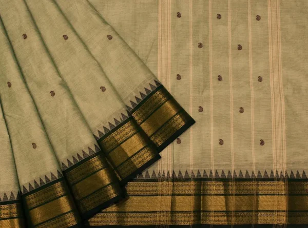 Narayanpet Saree In Sage Green With Mango Motifs