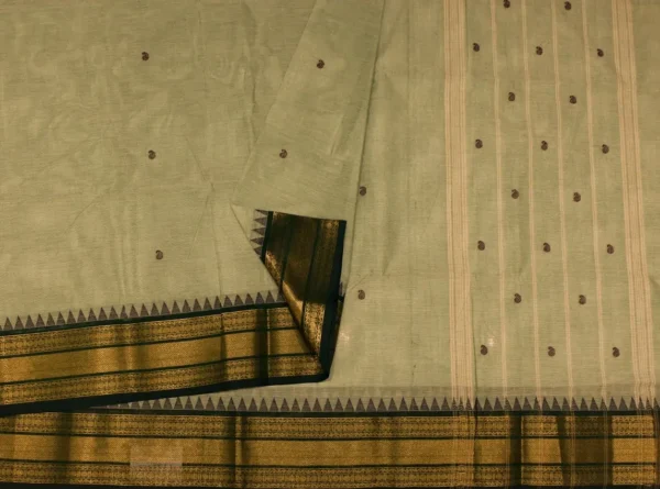 Narayanpet Saree In Sage Green With Mango Motifs