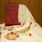 Chanderi Cotton Salwar Material In Maroon With Checked Pattern
